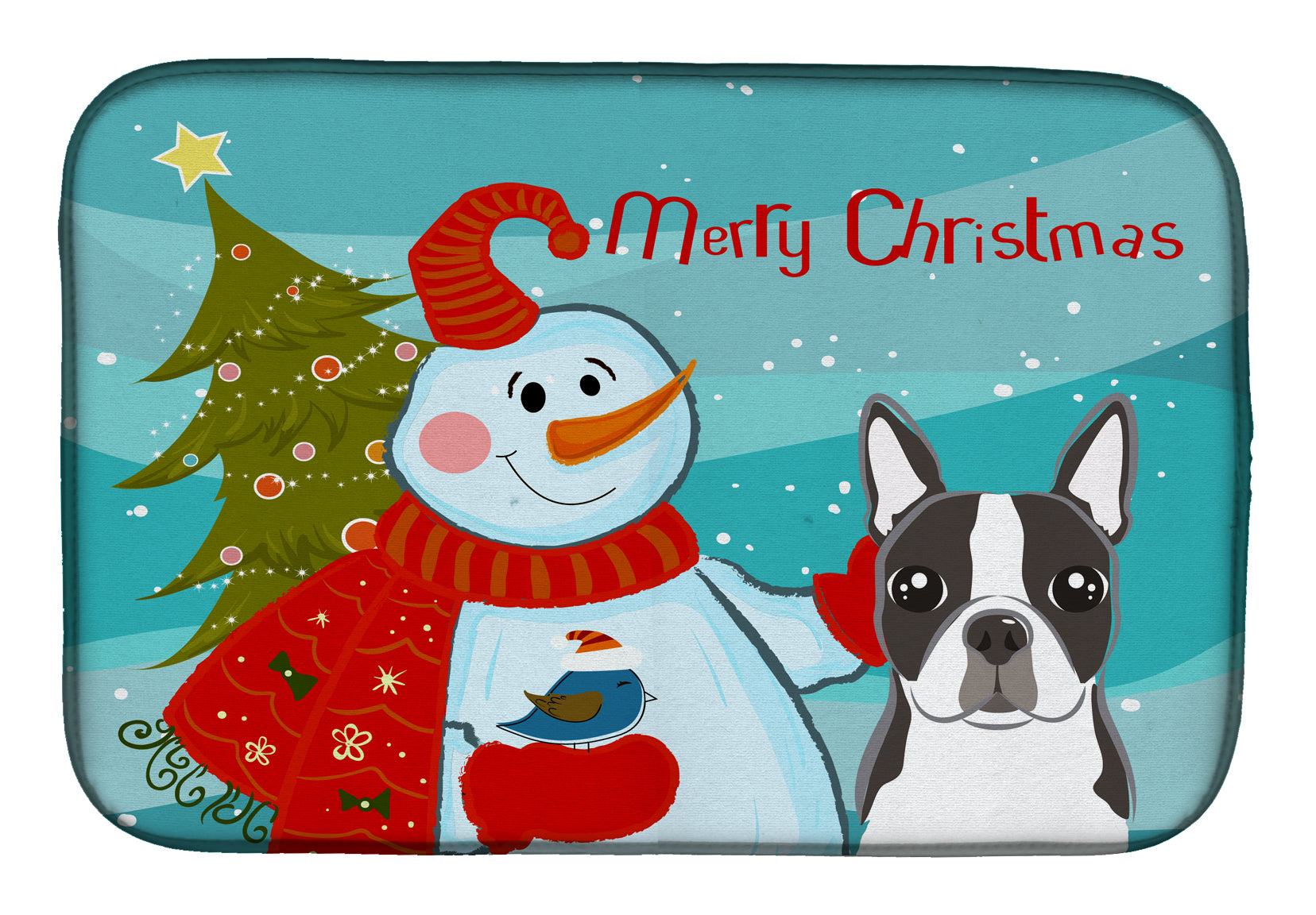 Snowman with Boston Terrier Dish Drying Mat BB1823DDM  the-store.com.