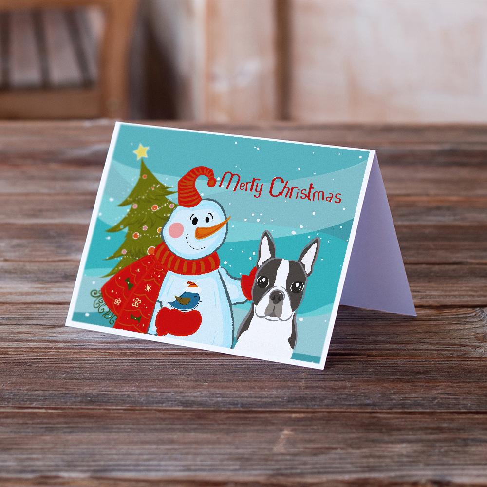 Snowman with Boston Terrier Greeting Cards and Envelopes Pack of 8 - the-store.com