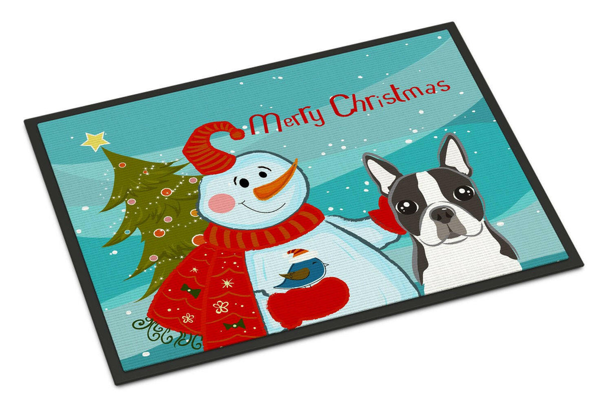 Snowman with Boston Terrier Indoor or Outdoor Mat 24x36 BB1823JMAT - the-store.com