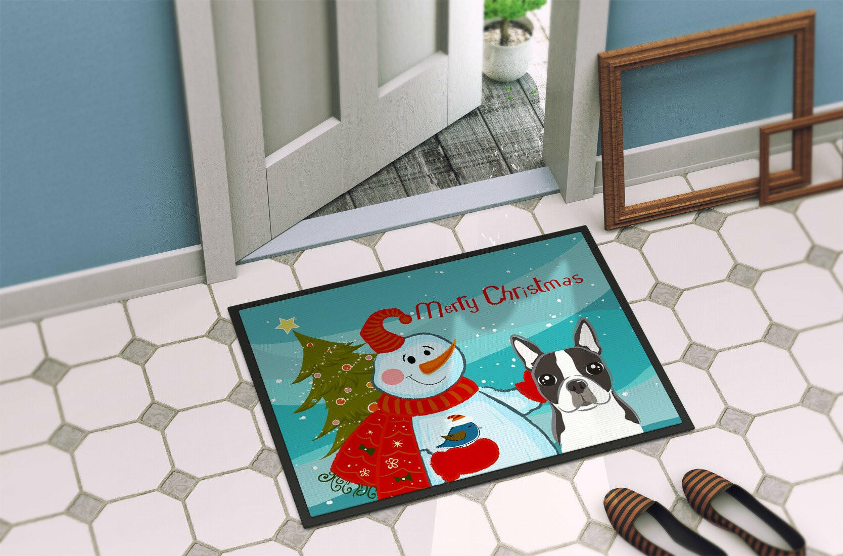 Snowman with Boston Terrier Indoor or Outdoor Mat 24x36 BB1823JMAT - the-store.com