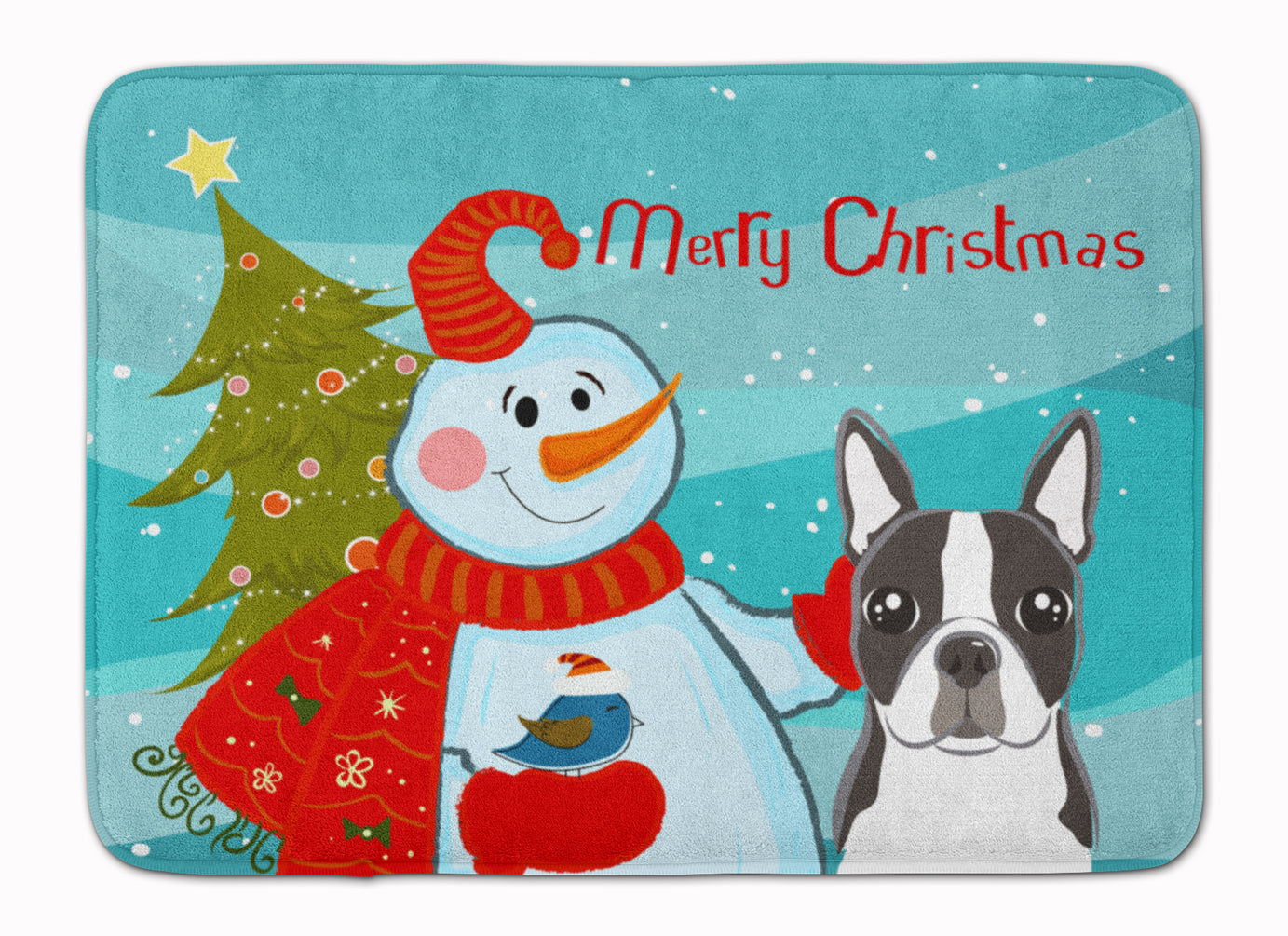 Snowman with Boston Terrier Machine Washable Memory Foam Mat BB1823RUG - the-store.com