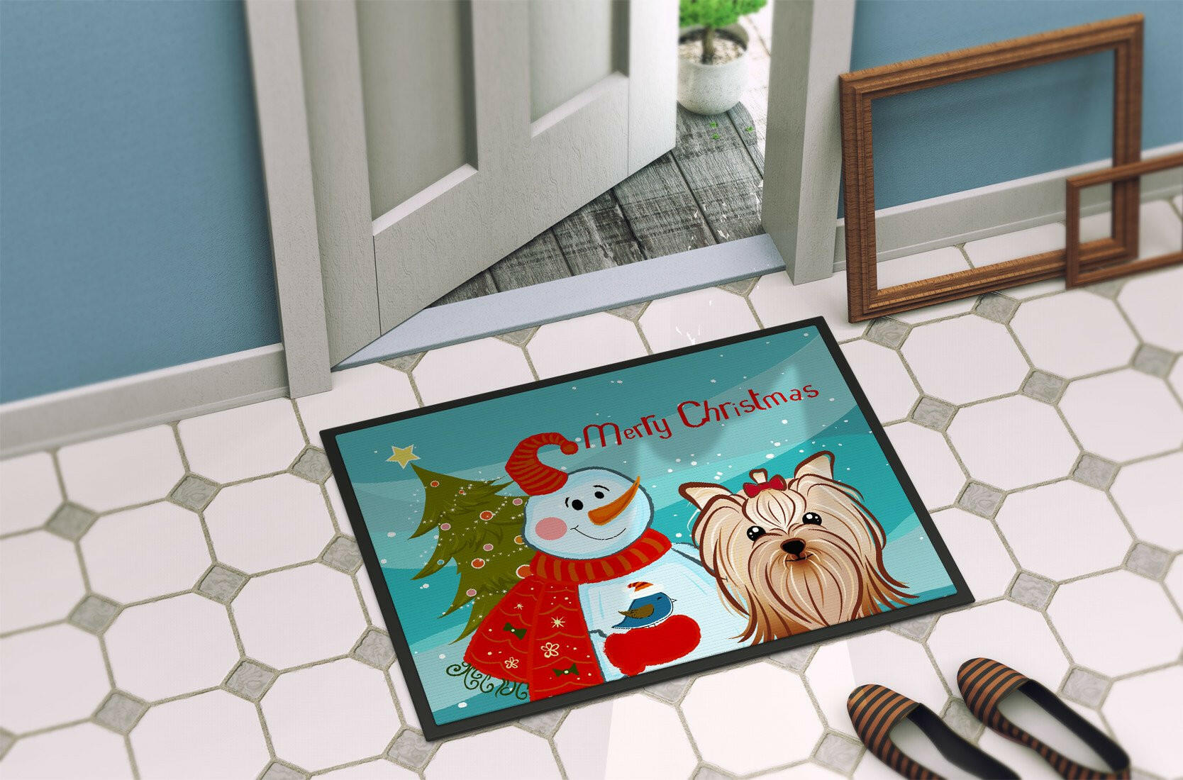 Snowman with Yorkie Yorkshire Terrier Indoor or Outdoor Mat 24x36 BB1824JMAT - the-store.com