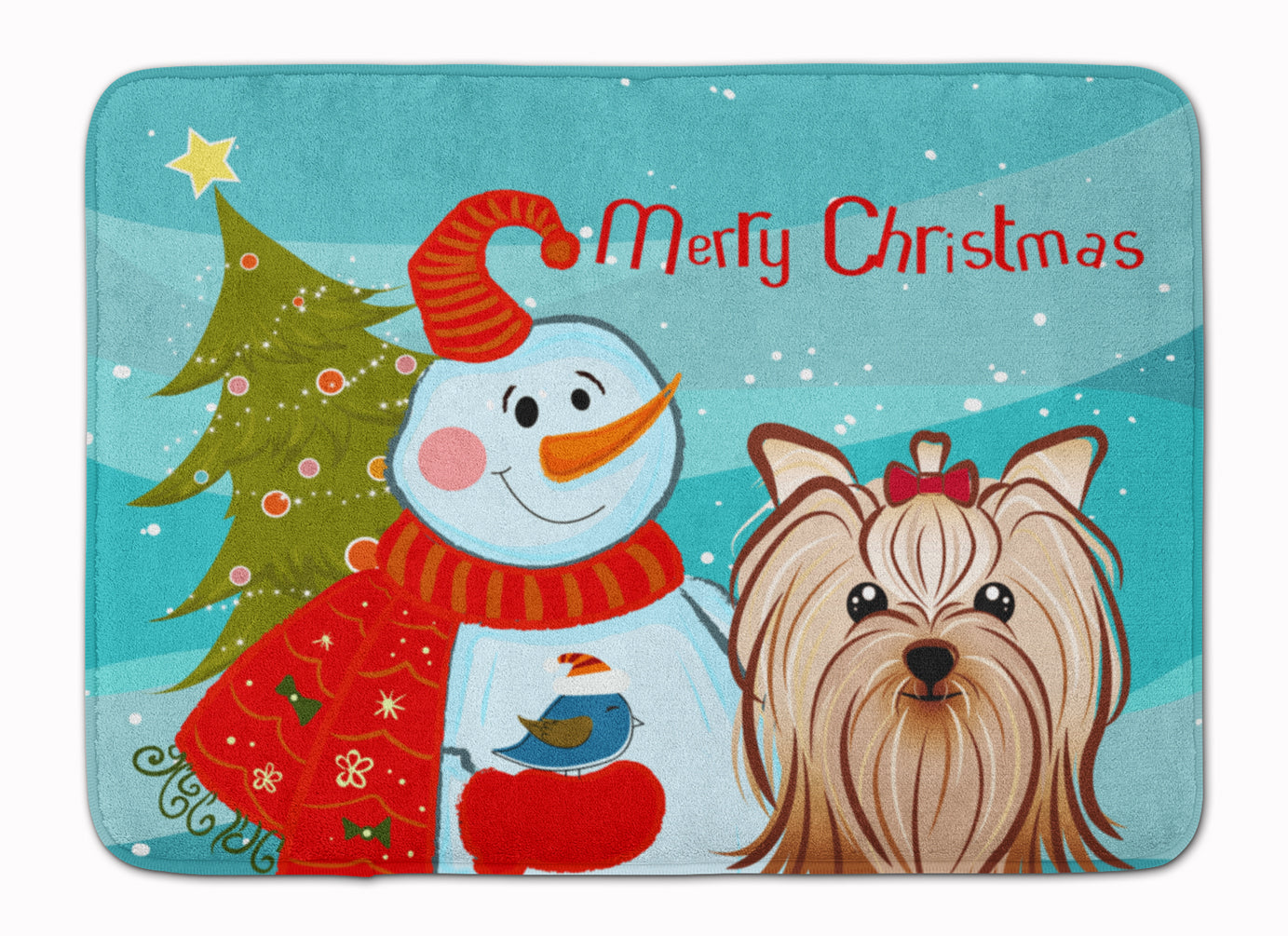 Snowman with Yorkie Yorkishire Terrier Machine Washable Memory Foam Mat BB1824RUG - the-store.com