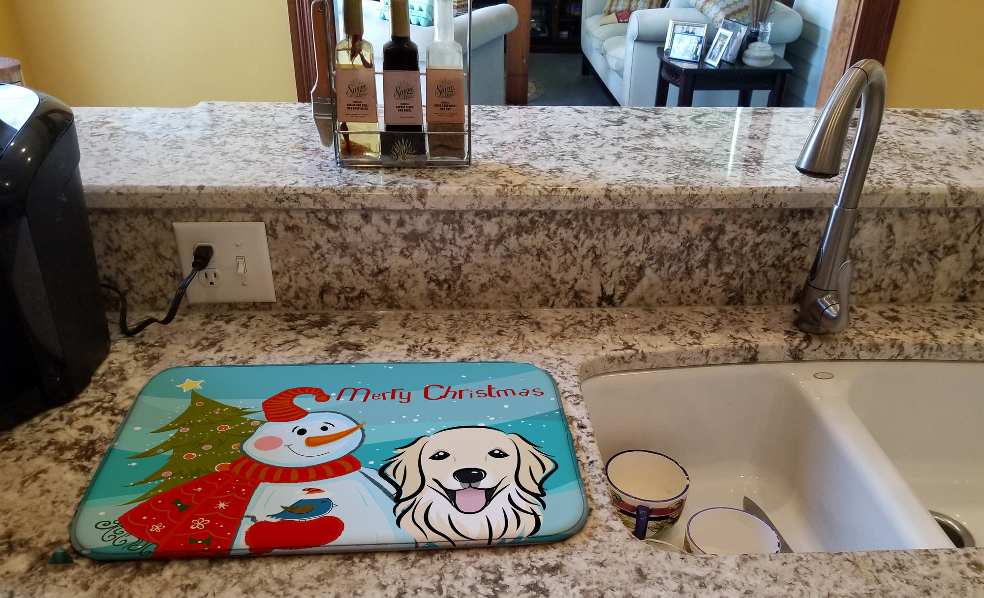 Snowman with Golden Retriever Dish Drying Mat BB1825DDM  the-store.com.