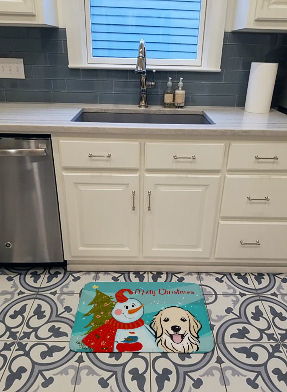 Snowman with Golden Retriever Machine Washable Memory Foam Mat BB1825RUG - the-store.com