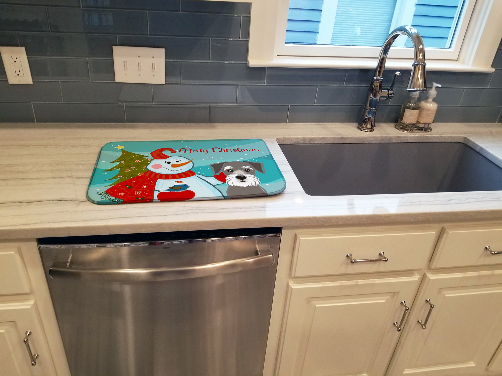 Snowman with Schnauzer Dish Drying Mat BB1826DDM  the-store.com.