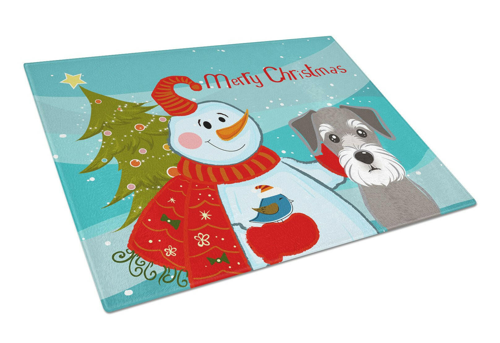 Snowman with Schnauzer Glass Cutting Board Large BB1826LCB by Caroline's Treasures