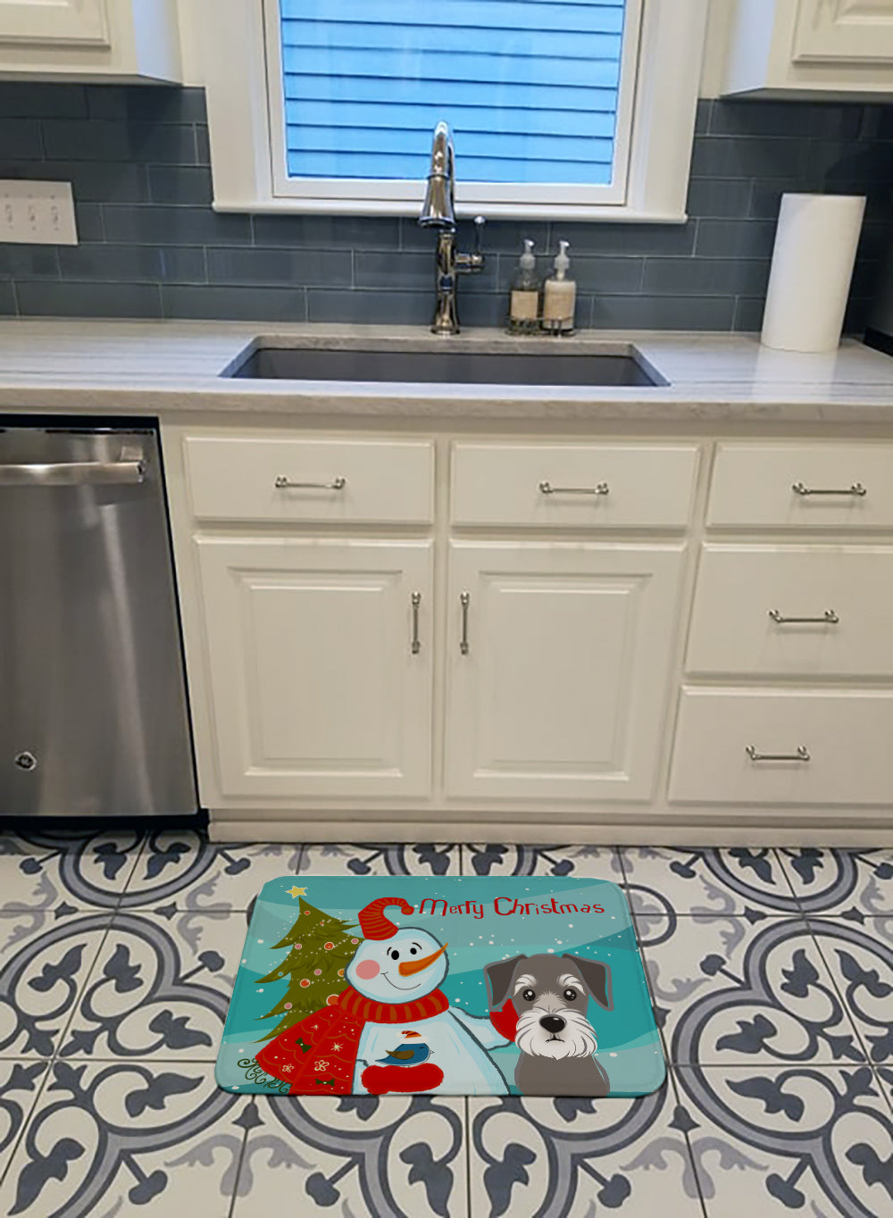 Snowman with Schnauzer Machine Washable Memory Foam Mat BB1826RUG - the-store.com