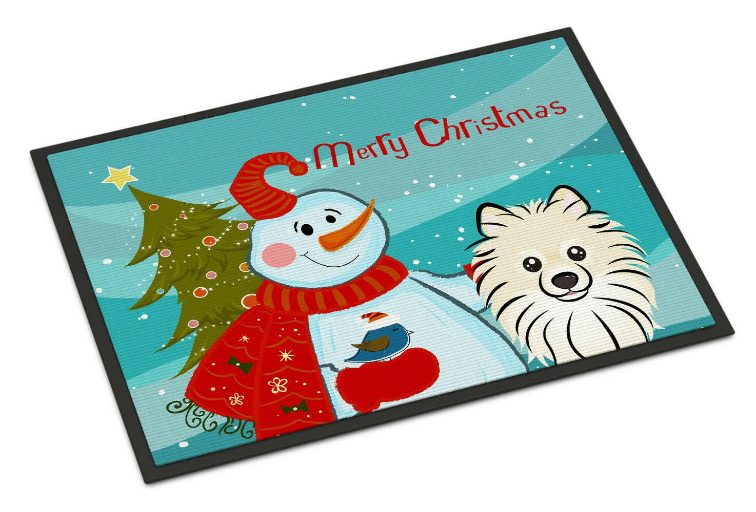 Snowman with Pomeranian Indoor or Outdoor Mat 24x36 BB1827JMAT - the-store.com