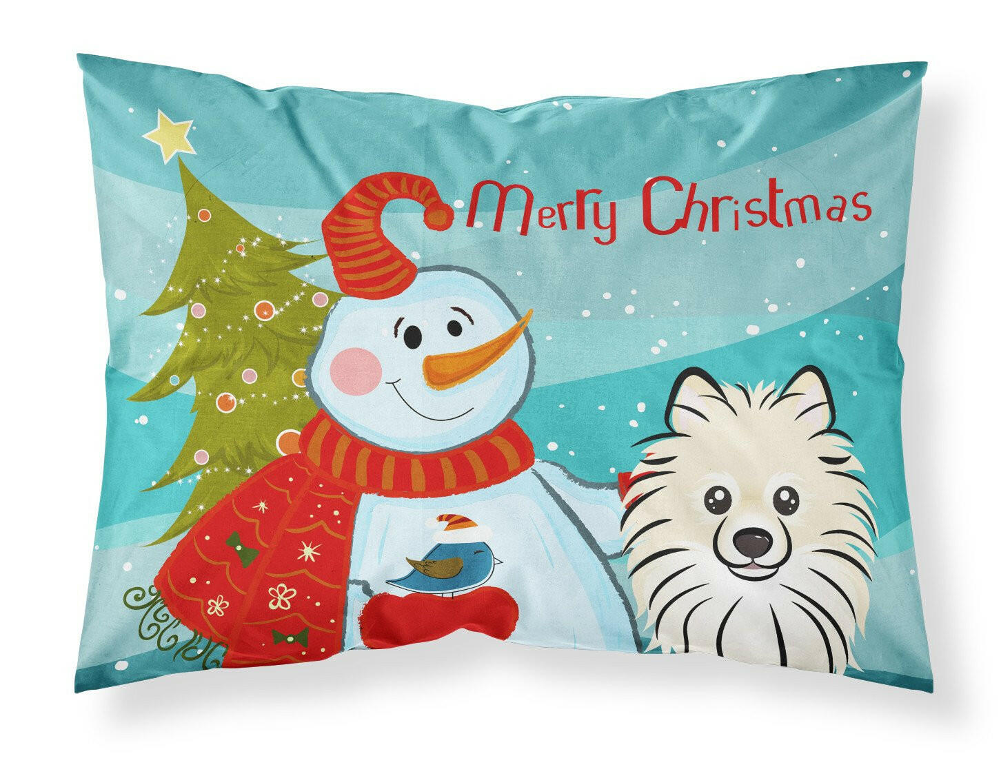 Snowman with Pomeranian Fabric Standard Pillowcase BB1827PILLOWCASE by Caroline's Treasures