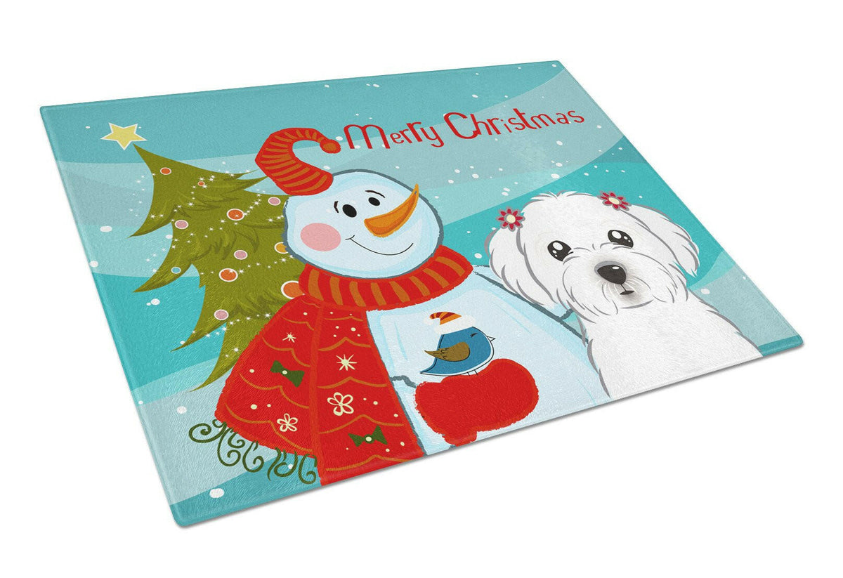 Snowman with Maltese Glass Cutting Board Large BB1828LCB by Caroline&#39;s Treasures