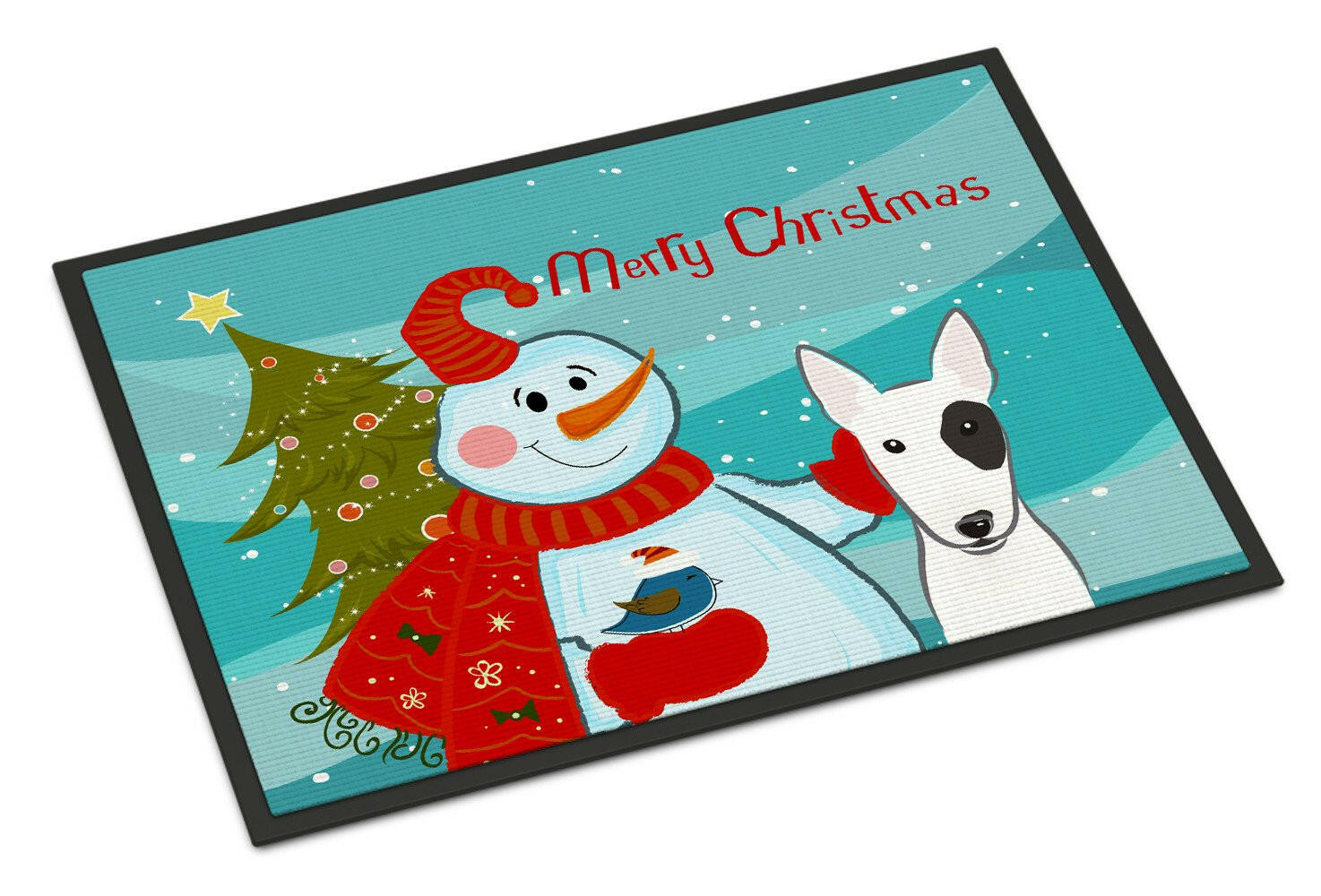 Snowman with Bull Terrier Indoor or Outdoor Mat 18x27 BB1829MAT - the-store.com