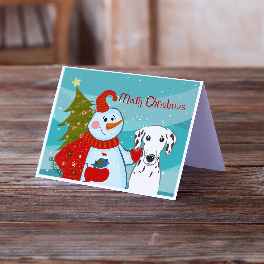 Snowman with Dalmatian Greeting Cards and Envelopes Pack of 8 - the-store.com