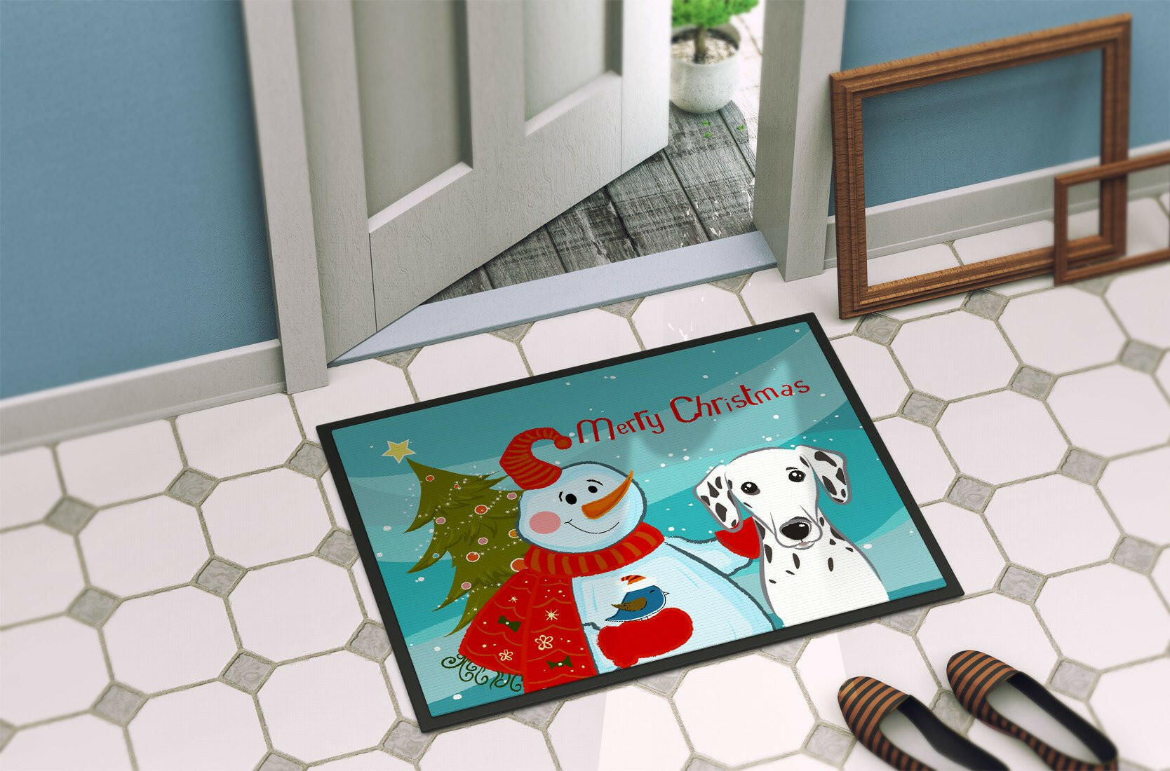 Snowman with Dalmatian Indoor or Outdoor Mat 24x36 BB1830JMAT - the-store.com