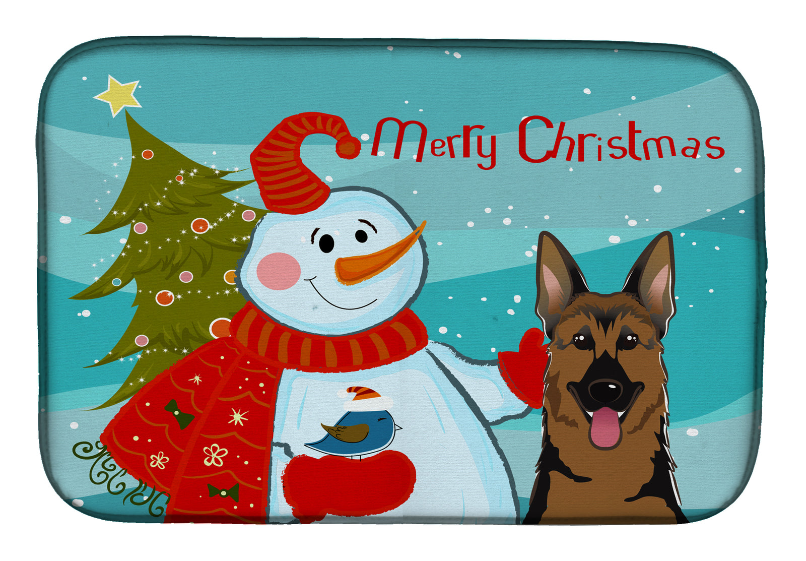 Snowman with German Shepherd Dish Drying Mat BB1831DDM  the-store.com.