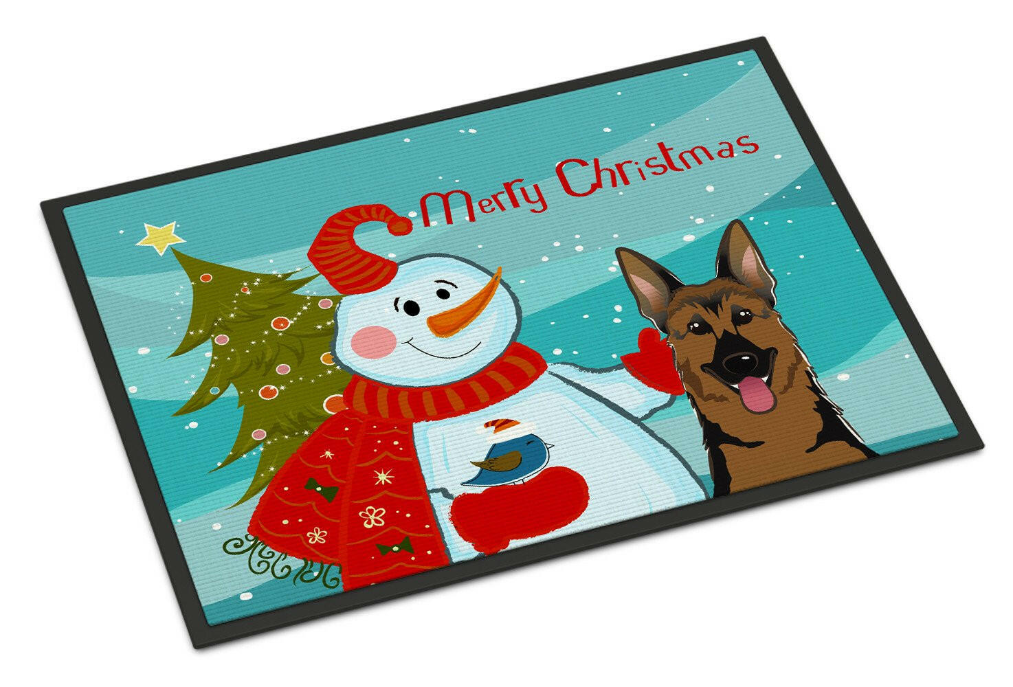 Snowman with German Shepherd Indoor or Outdoor Mat 24x36 BB1831JMAT - the-store.com