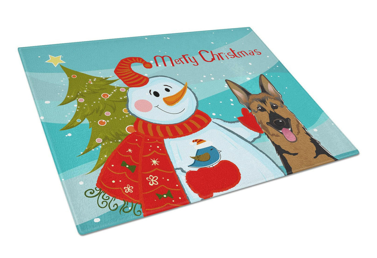 Snowman with German Shepherd Glass Cutting Board Large BB1831LCB by Caroline&#39;s Treasures