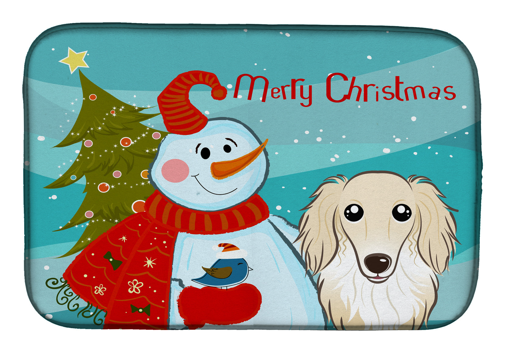 Snowman with Longhair Creme Dachshund Dish Drying Mat BB1832DDM  the-store.com.