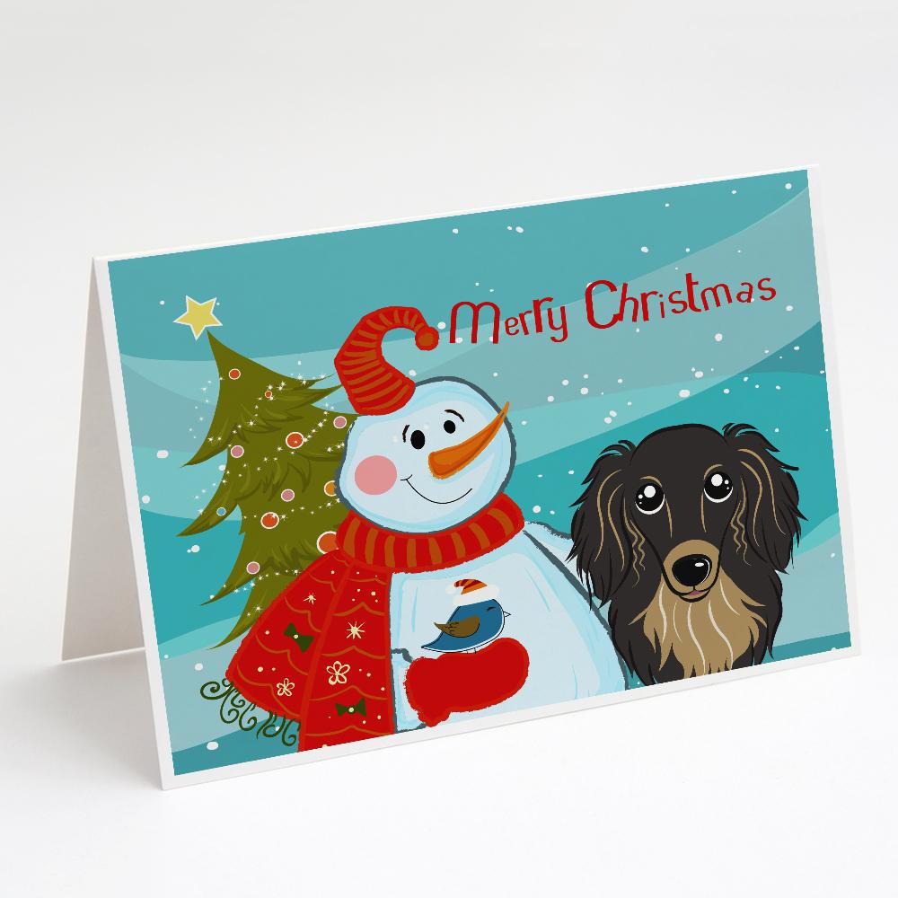 Buy this Snowman with Longhair Black and Tan Dachshund Greeting Cards and Envelopes Pack of 8