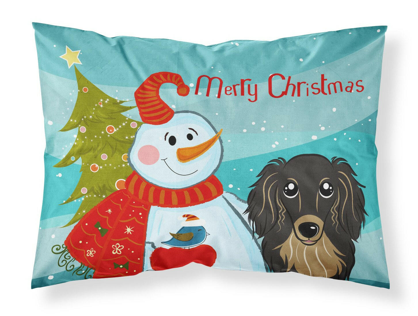 Snowman with Longhair Black and Tan Dachshund Fabric Standard Pillowcase BB1833PILLOWCASE by Caroline's Treasures