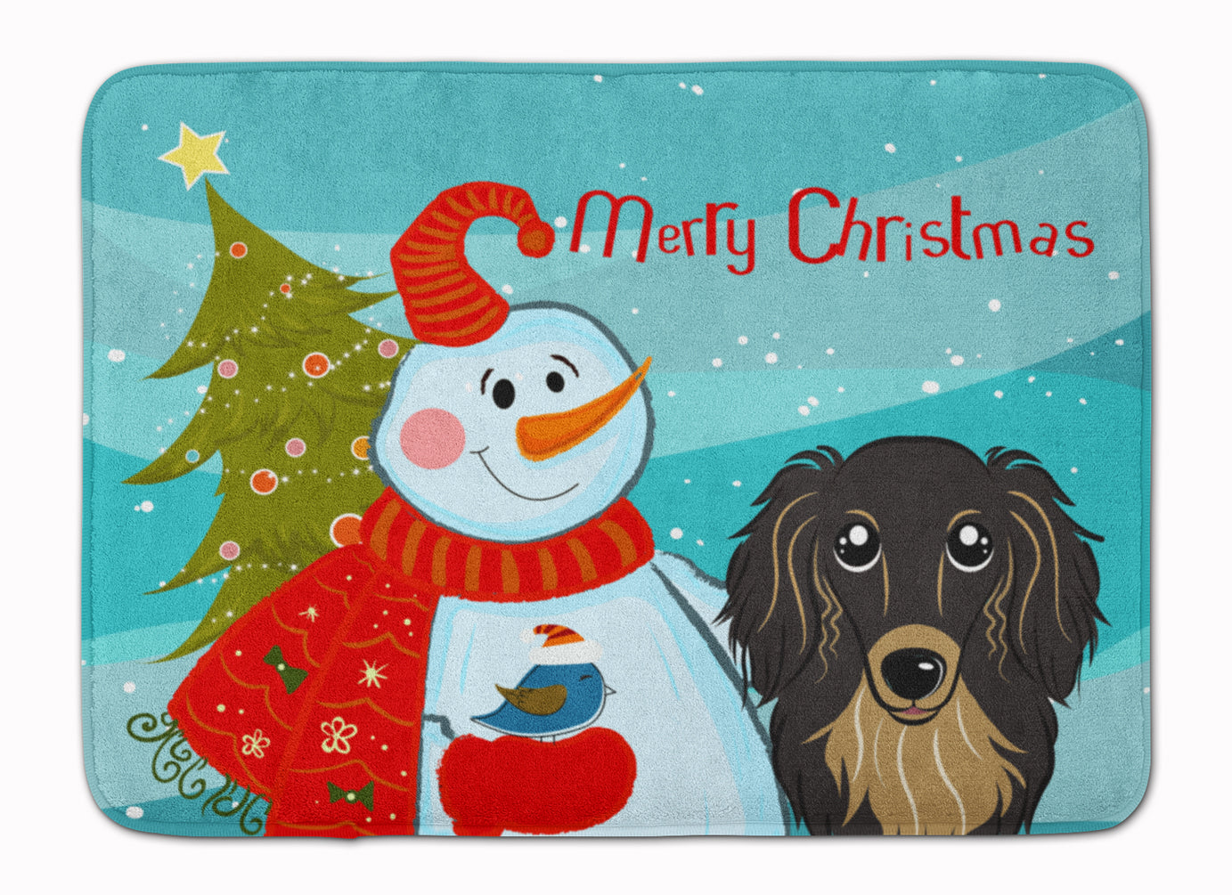 Snowman with Longhair Black and Tan Dachshund Machine Washable Memory Foam Mat BB1833RUG - the-store.com