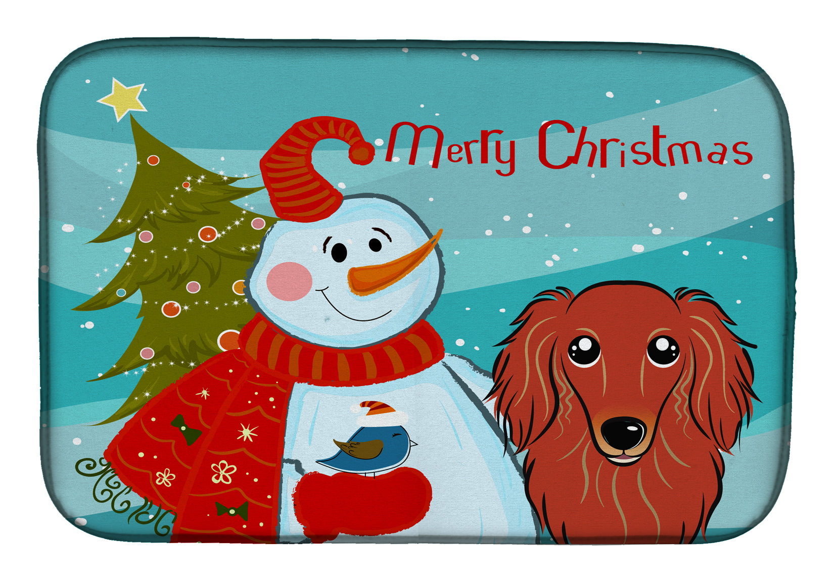 Snowman with Longhair Red Dachshund Dish Drying Mat BB1834DDM  the-store.com.