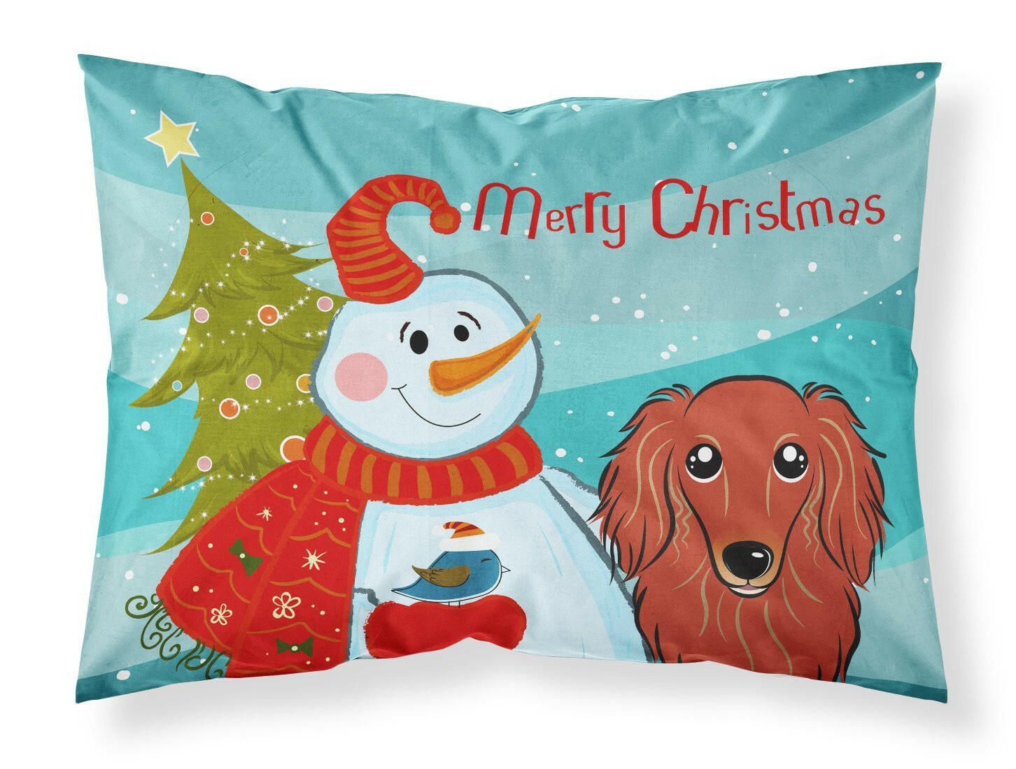 Snowman with Longhair Red Dachshund Fabric Standard Pillowcase BB1834PILLOWCASE by Caroline's Treasures