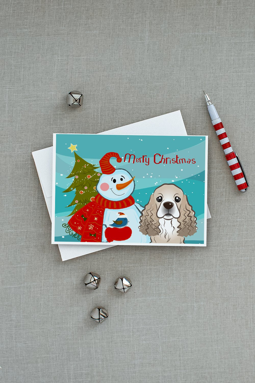 Snowman with Cocker Spaniel Greeting Cards and Envelopes Pack of 8 - the-store.com