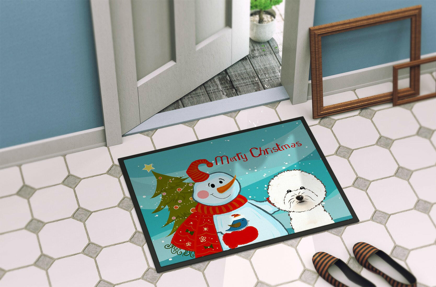 Snowman with Bichon Frise Indoor or Outdoor Mat 24x36 BB1837JMAT - the-store.com