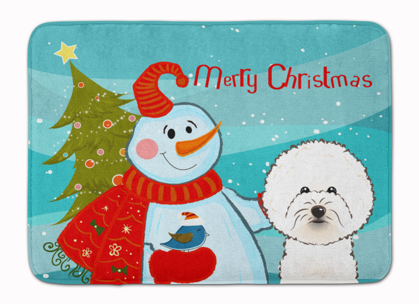 Snowman with Bichon Frise Machine Washable Memory Foam Mat BB1837RUG - the-store.com