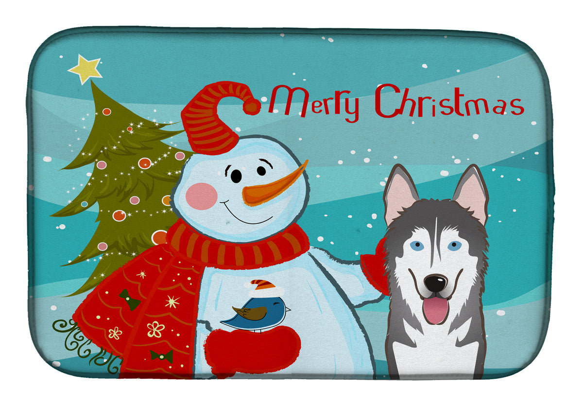 Snowman with Alaskan Malamute Dish Drying Mat BB1838DDM  the-store.com.