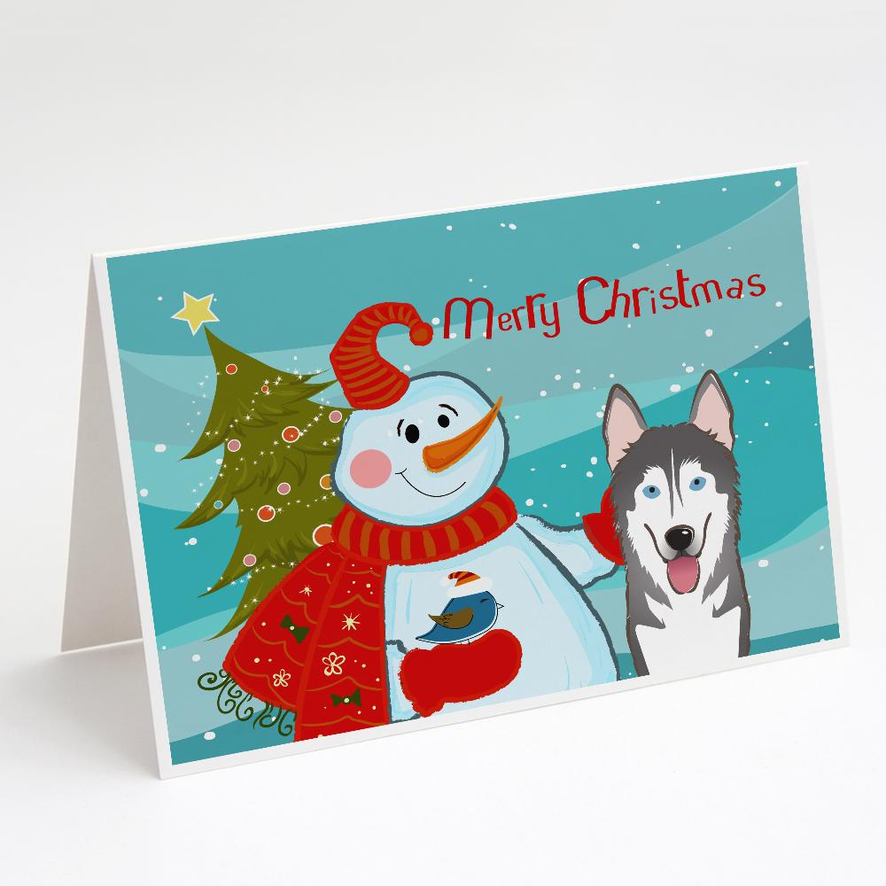 Buy this Snowman with Alaskan Malamute Greeting Cards and Envelopes Pack of 8