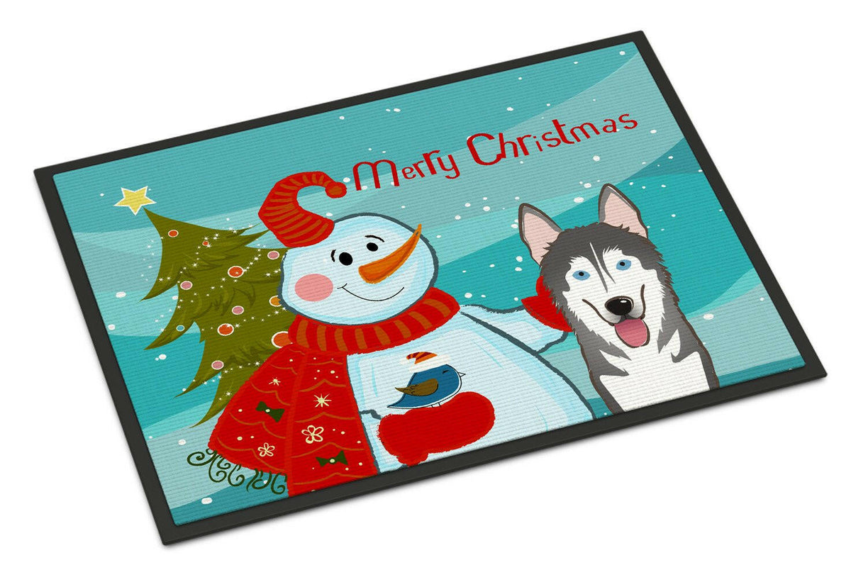 Snowman with Alaskan Malamute Indoor or Outdoor Mat 24x36 BB1838JMAT - the-store.com