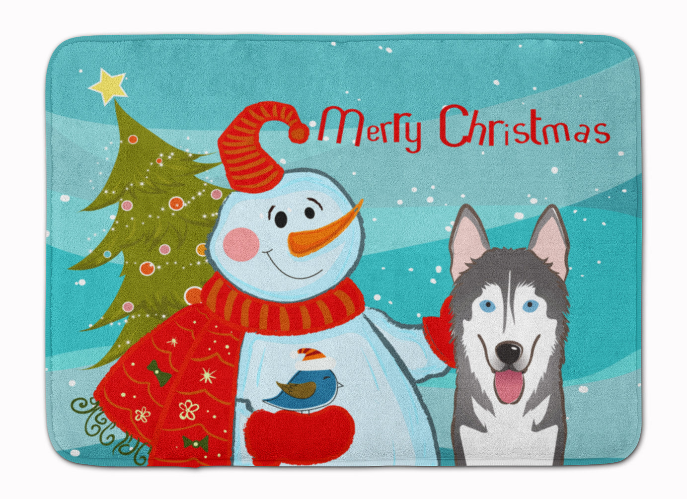 Snowman with Alaskan Malamute Machine Washable Memory Foam Mat BB1838RUG - the-store.com