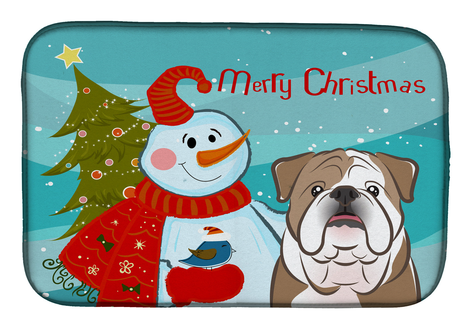 Snowman with English Bulldog  Dish Drying Mat BB1839DDM  the-store.com.