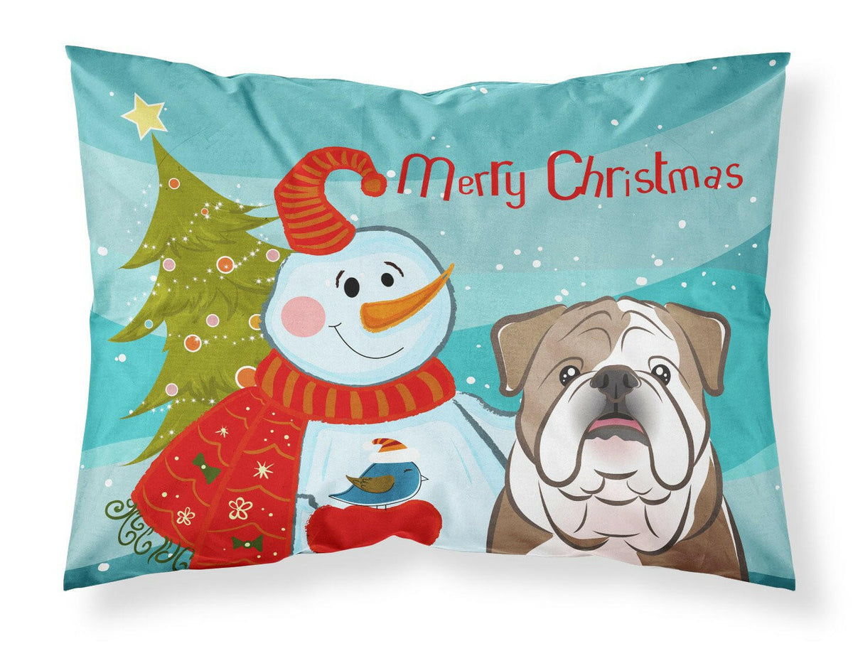 Snowman with English Bulldog  Fabric Standard Pillowcase BB1839PILLOWCASE by Caroline&#39;s Treasures