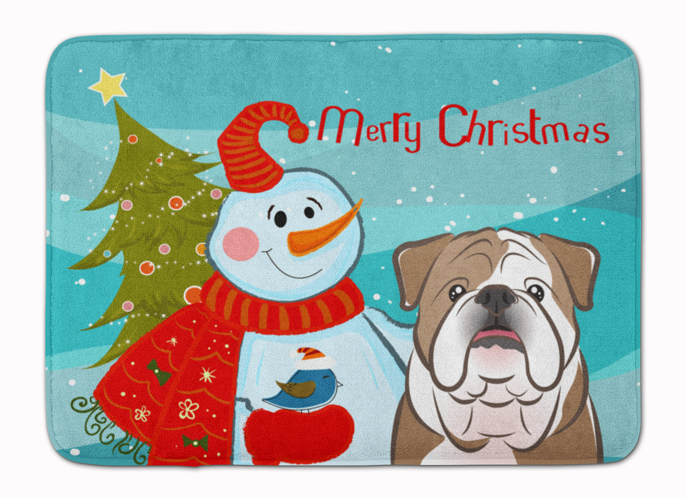 Snowman with English Bulldog  Machine Washable Memory Foam Mat BB1839RUG - the-store.com