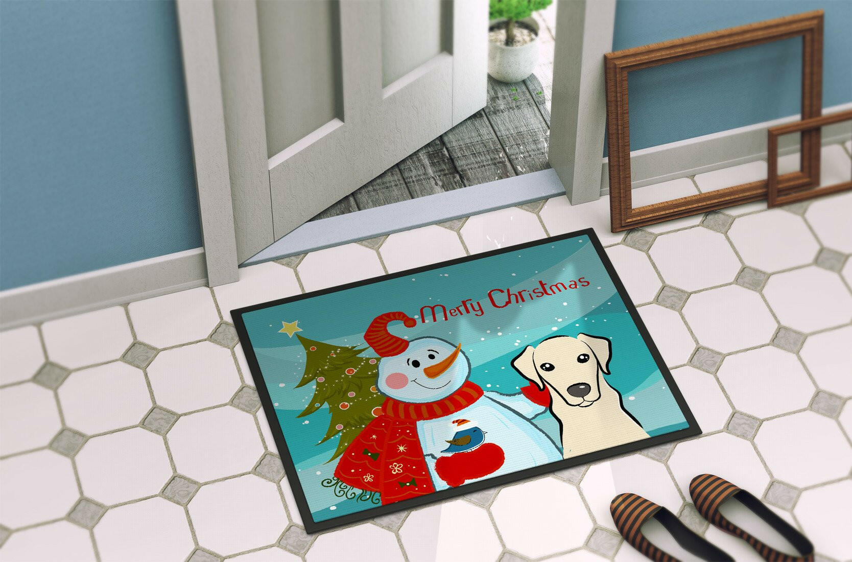 Snowman with Yellow Labrador Indoor or Outdoor Mat 24x36 BB1842JMAT - the-store.com