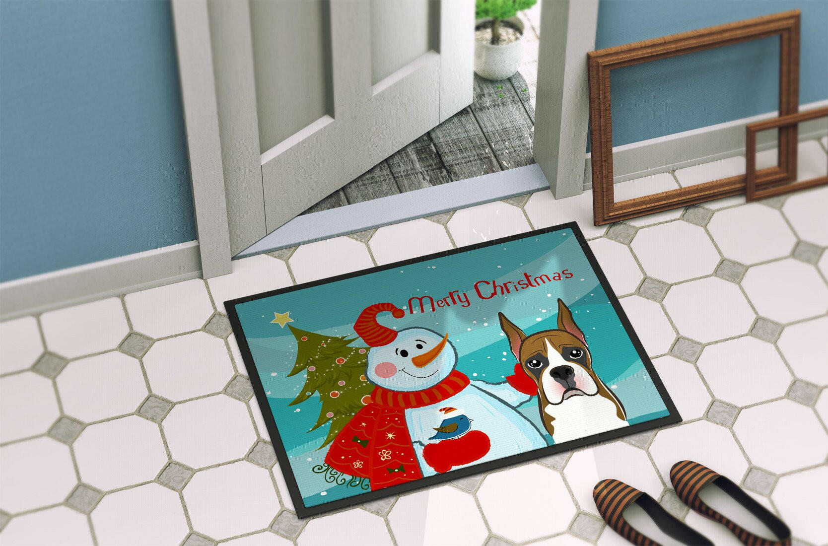 Snowman with Boxer Indoor or Outdoor Mat 24x36 BB1843JMAT - the-store.com