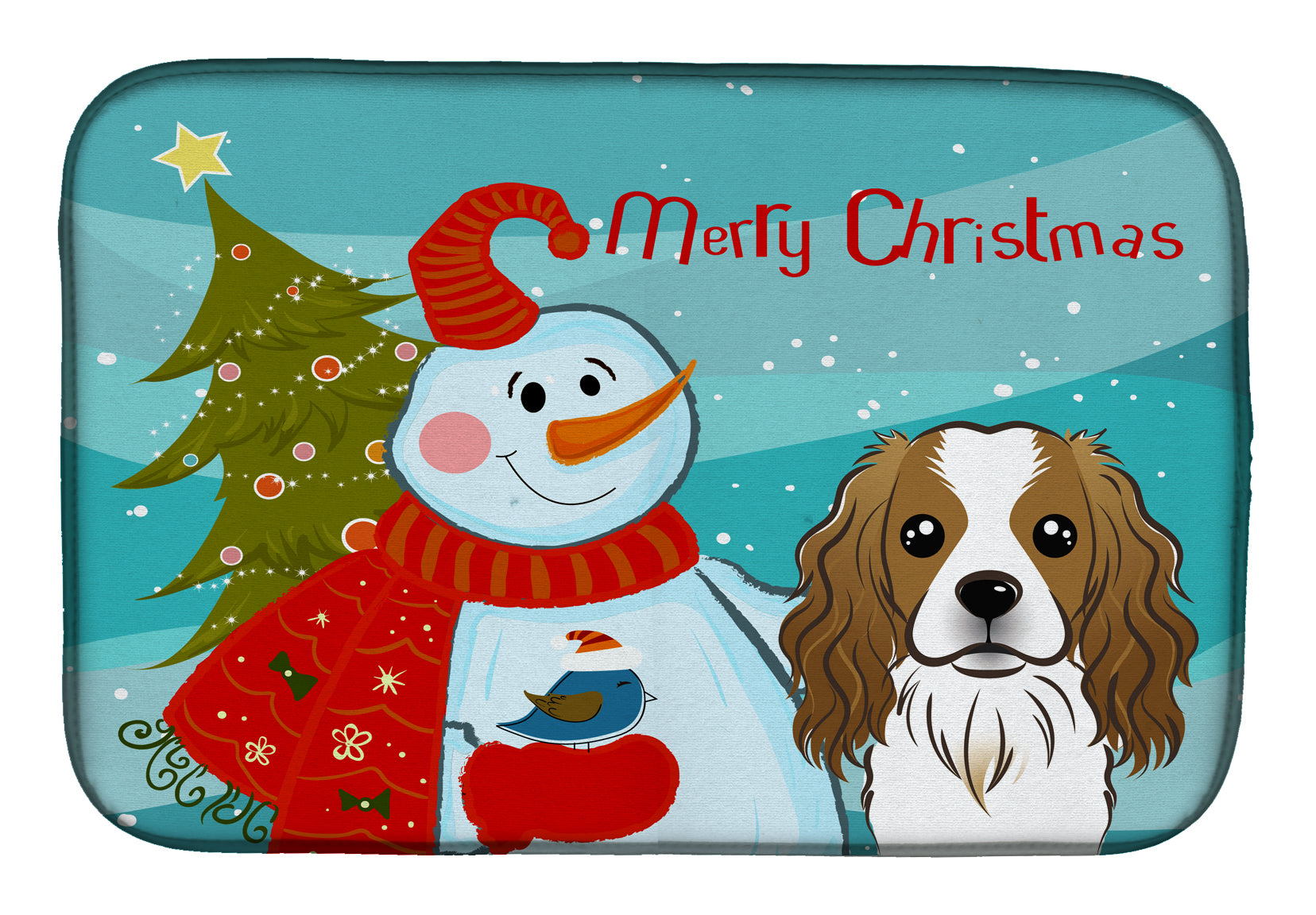 Snowman with Cavalier Spaniel Dish Drying Mat BB1844DDM  the-store.com.