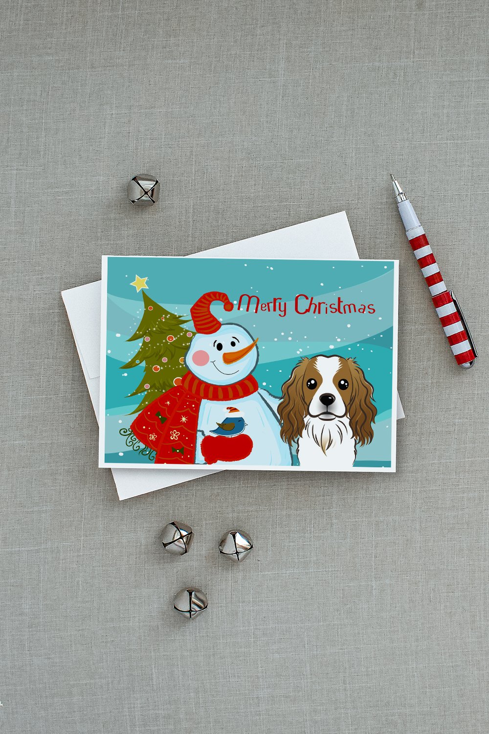 Snowman with Cavalier Spaniel Greeting Cards and Envelopes Pack of 8 - the-store.com