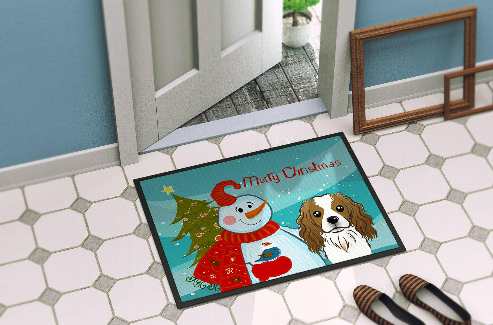 Snowman with Cavalier Spaniel Indoor or Outdoor Mat 24x36 BB1844JMAT - the-store.com