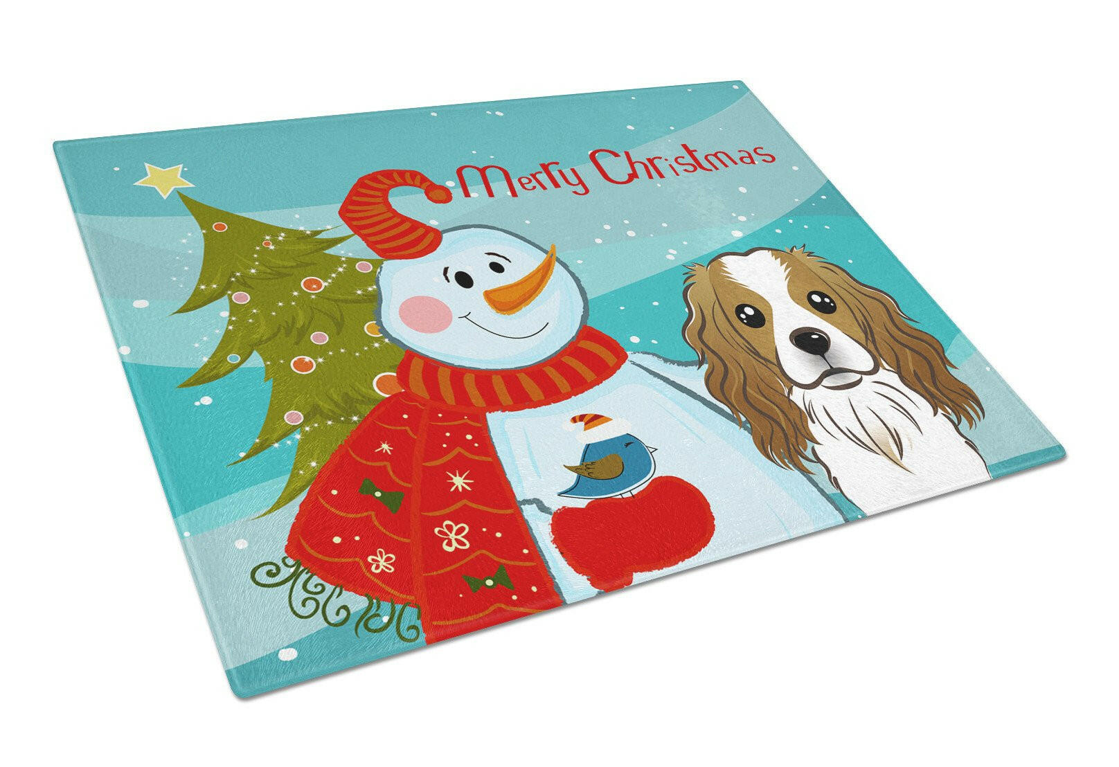 Snowman with Cavalier Spaniel Glass Cutting Board Large BB1844LCB by Caroline's Treasures