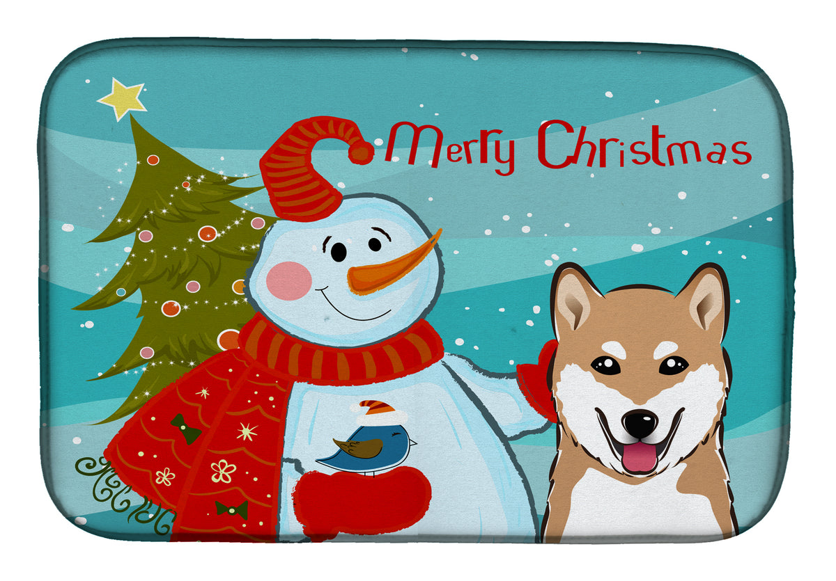 Snowman with Shiba Inu Dish Drying Mat BB1845DDM  the-store.com.