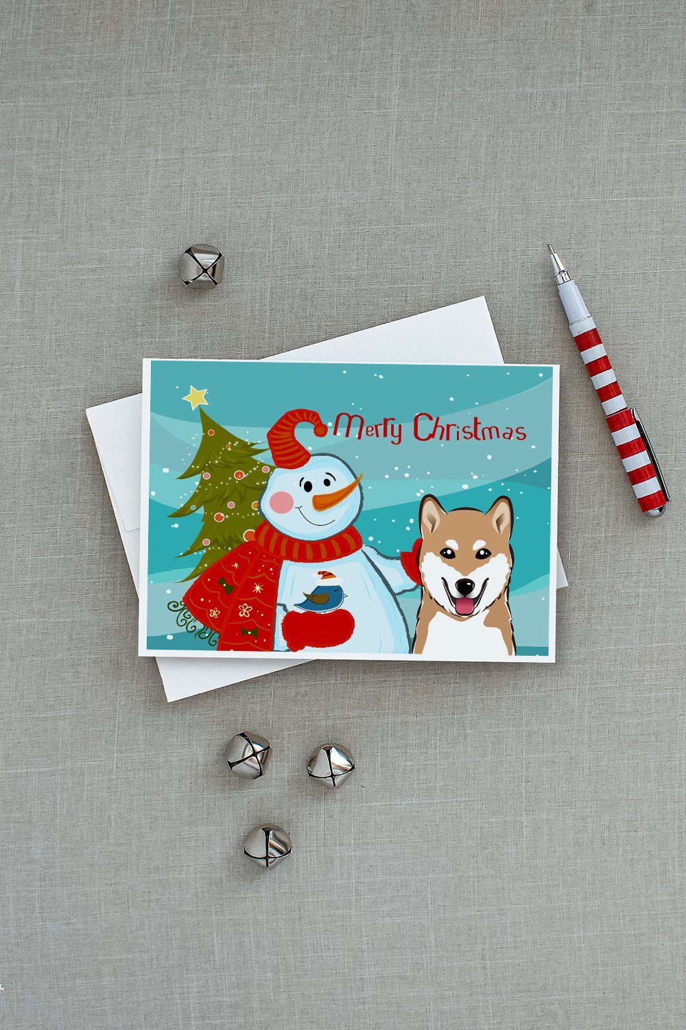 Snowman with Shiba Inu Greeting Cards and Envelopes Pack of 8 - the-store.com