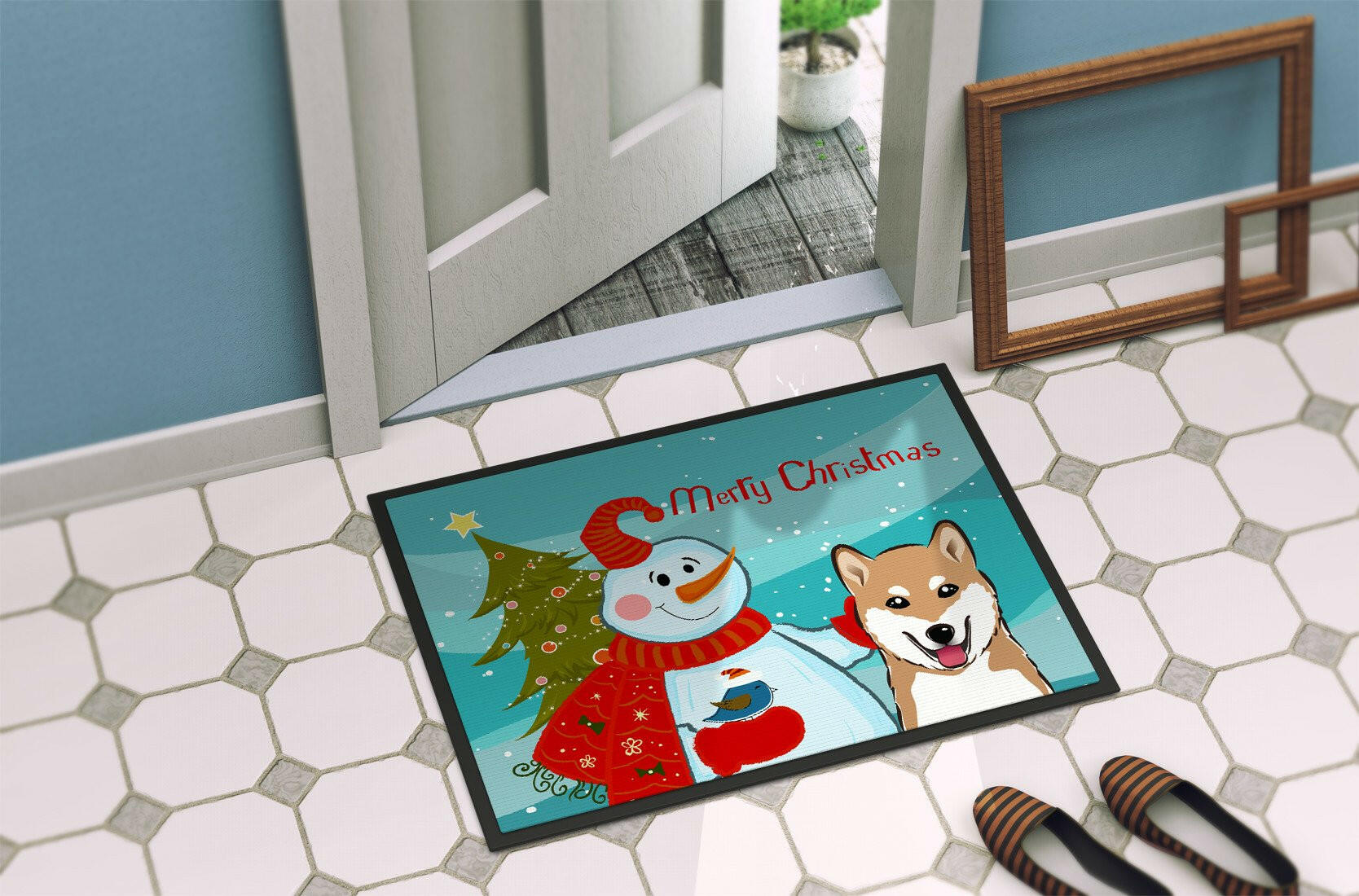 Snowman with Shiba Inu Indoor or Outdoor Mat 24x36 BB1845JMAT - the-store.com