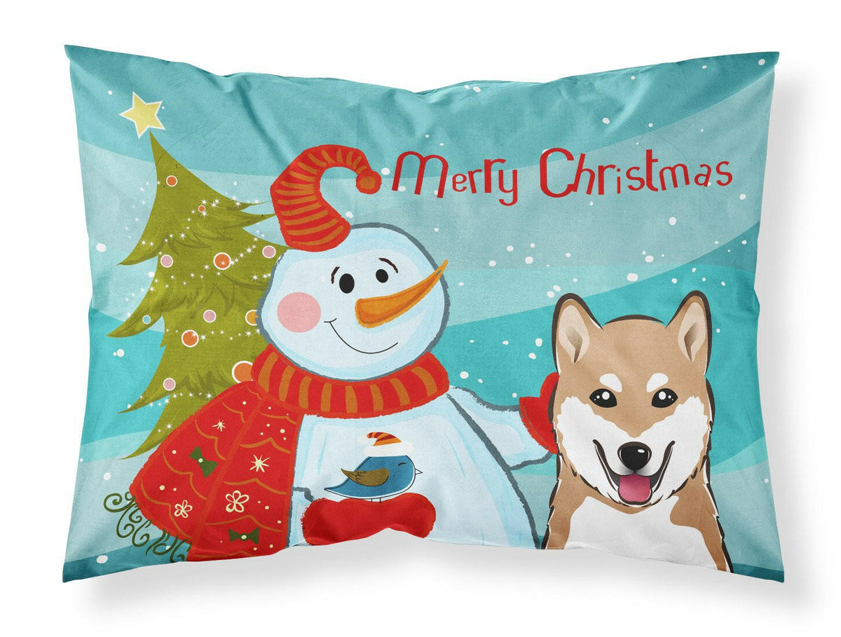 Snowman with Shiba Inu Fabric Standard Pillowcase BB1845PILLOWCASE by Caroline&#39;s Treasures