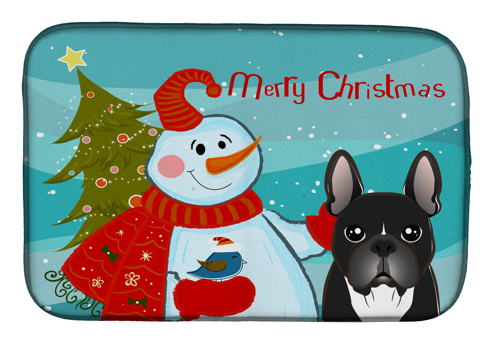 Snowman with French Bulldog Dish Drying Mat BB1847DDM  the-store.com.