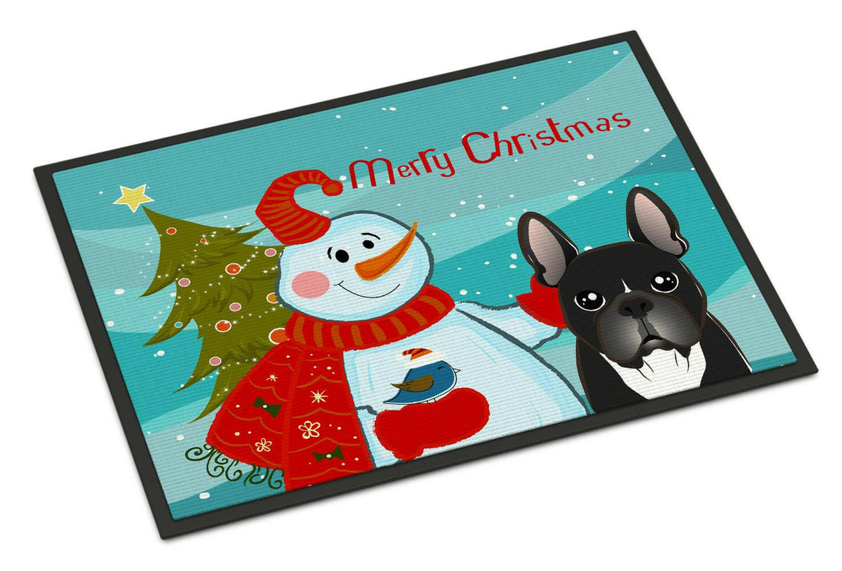 Snowman with French Bulldog Indoor or Outdoor Mat 24x36 BB1847JMAT - the-store.com