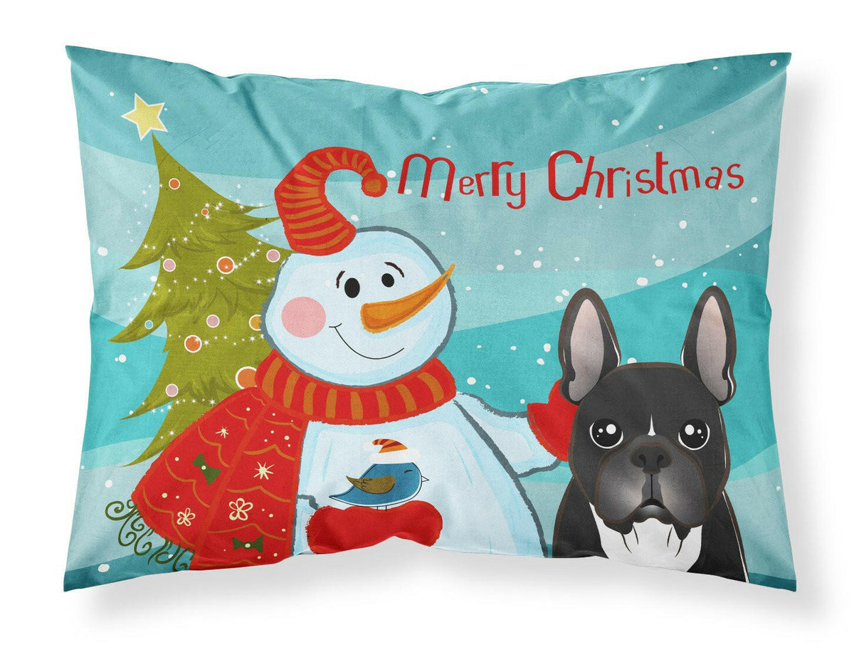 Snowman with French Bulldog Fabric Standard Pillowcase BB1847PILLOWCASE by Caroline&#39;s Treasures